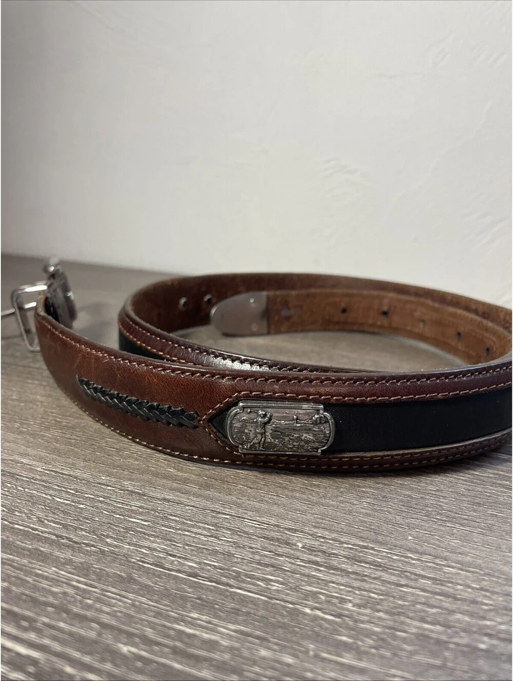 Brighton Onyx VTG Leather Golf Belt Men's 36 Brown Black Classic 1